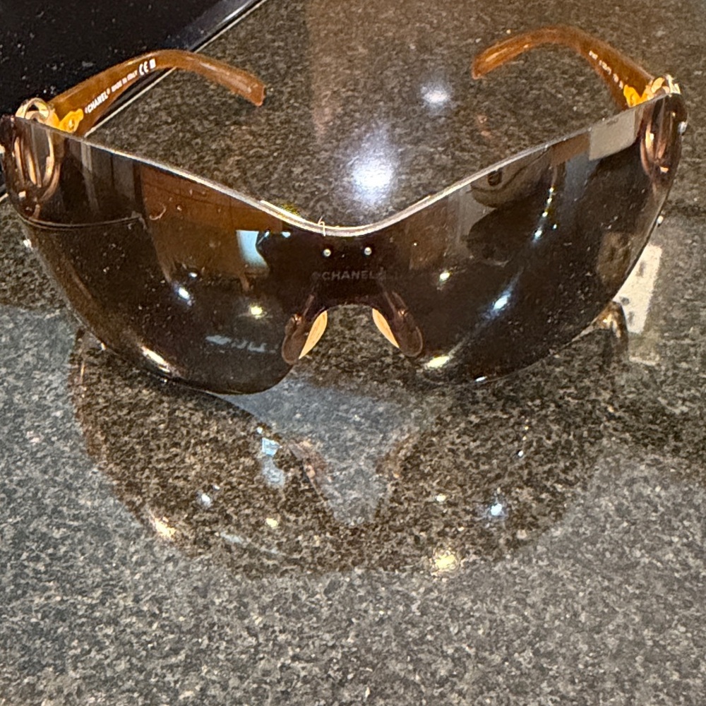 AUTHENTIC CHANEL Brown Tinted Sunglasses with Gold CC Accent